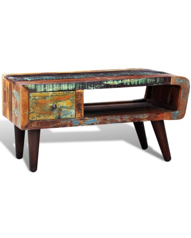 Table basse avec bord incurvé et 1 tiroir Bois de récupération 
