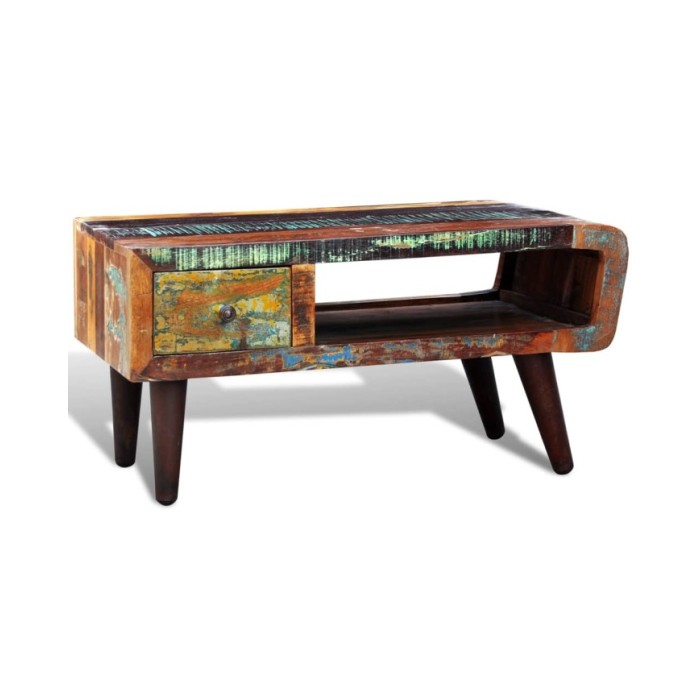 Table basse avec bord incurvé et 1 tiroir Bois de récupération 