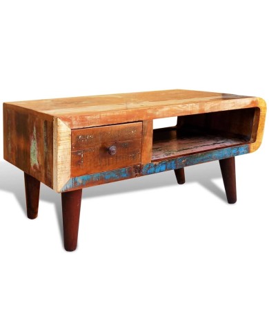 Table basse avec bord incurvé et 1 tiroir Bois de récupération 