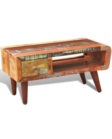 Table basse avec bord incurvé et 1 tiroir Bois de récupération 