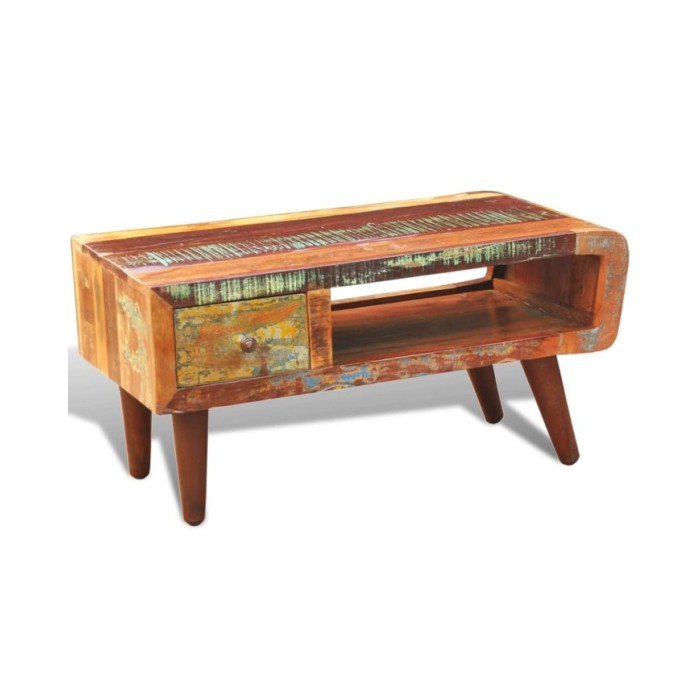 Table basse avec bord incurvé et 1 tiroir Bois de récupération 