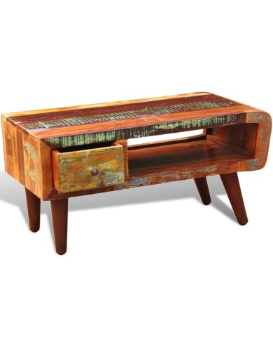 Table basse avec bord incurvé et 1 tiroir Bois de récupération 