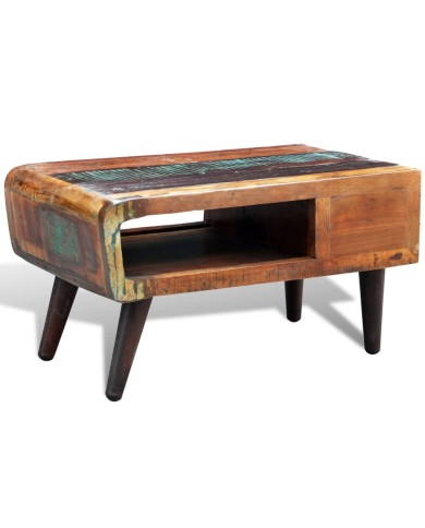 Table basse avec bord incurvé et 1 tiroir Bois de récupération 