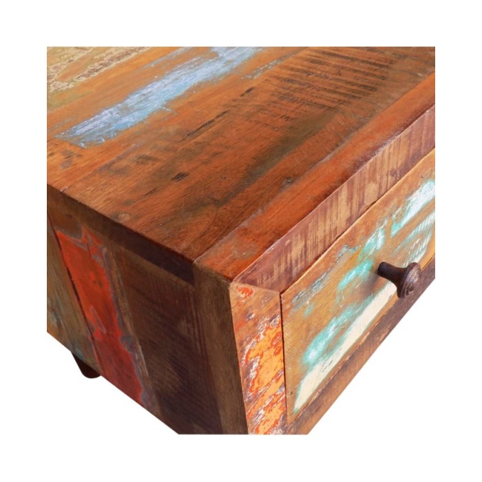 Table basse avec bord incurvé et 1 tiroir Bois de récupération 