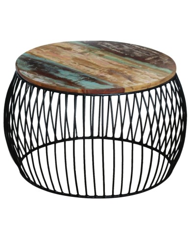 Table basse ronde 68x37 cm Bois de récupération massif