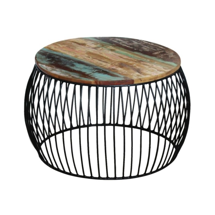 Table basse ronde 68x37 cm Bois de récupération massif