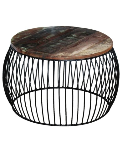 Table basse ronde 68x37 cm Bois de récupération massif