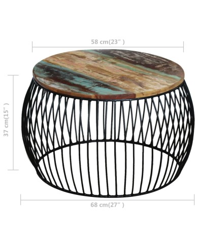 Table basse ronde 68x37 cm Bois de récupération massif