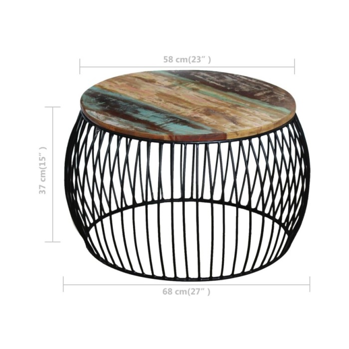 Table basse ronde 68x37 cm Bois de récupération massif