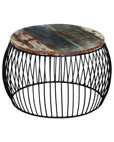 Table basse ronde 68x37 cm Bois de récupération massif