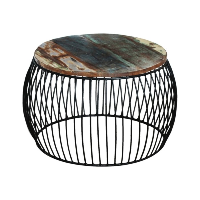 Table basse ronde 68x37 cm Bois de récupération massif