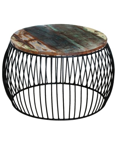 Table basse ronde 68x37 cm Bois de récupération massif