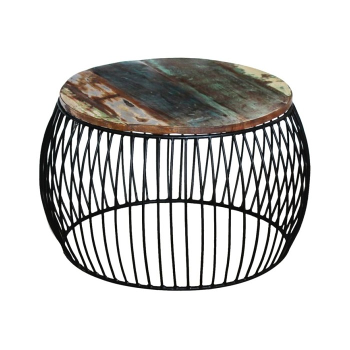 Table basse ronde 68x37 cm Bois de récupération massif