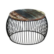Table basse ronde 68x37 cm Bois de récupération massif