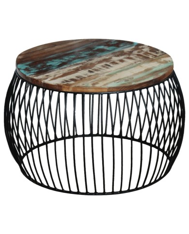 Table basse ronde 68x37 cm Bois de récupération massif
