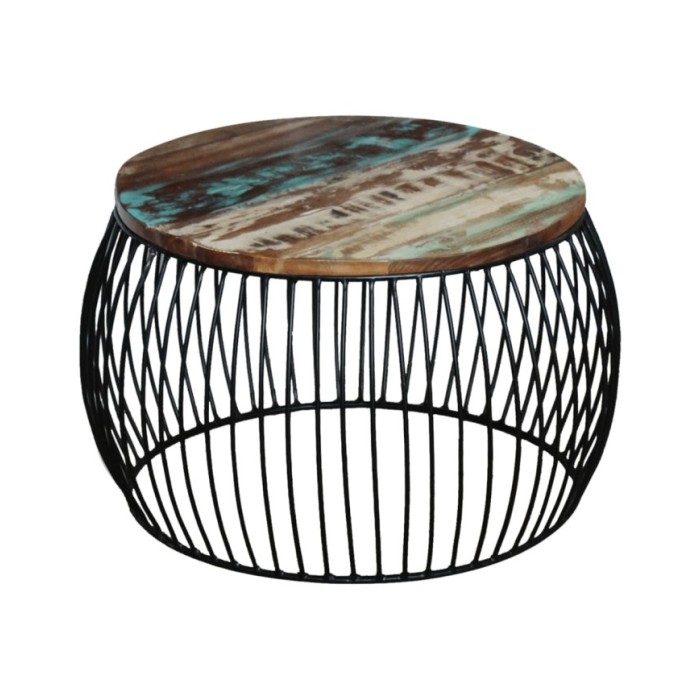 Table basse ronde 68x37 cm Bois de récupération massif