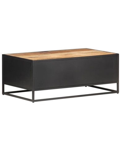 Table basse 90x50x35cm Bois de manguier brut et canne naturelle