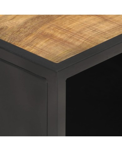 Table basse 90x50x35cm Bois de manguier brut et canne naturelle