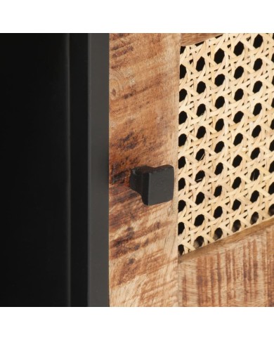 Table basse 90x50x35cm Bois de manguier brut et canne naturelle