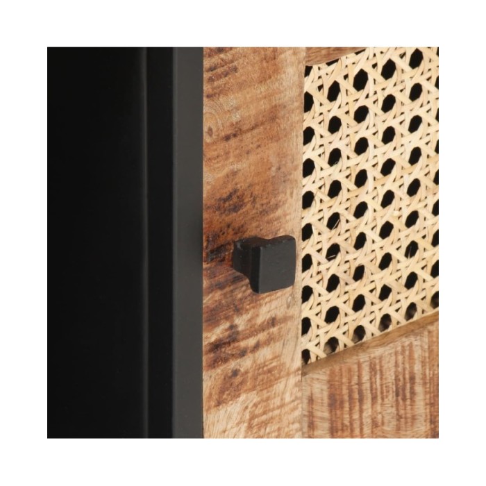 Table basse 90x50x35cm Bois de manguier brut et canne naturelle