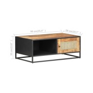 Table basse 90x50x35cm Bois de manguier brut et canne naturelle