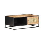 Table basse 90x50x35cm Bois de manguier brut et canne naturelle