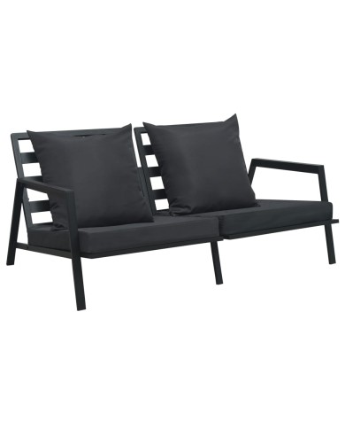 Canapé de jardin à 2 places avec coussins Gris foncé Aluminium