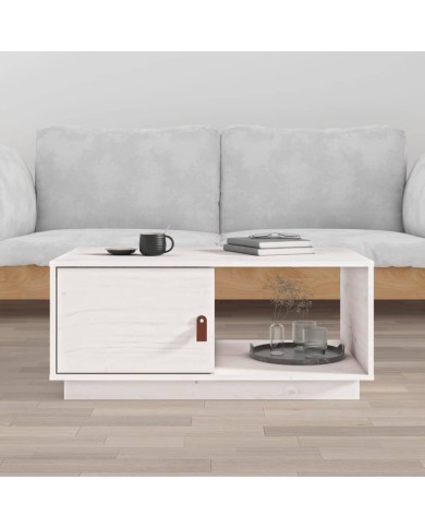 Table basse Blanc 80x50x35,5 cm Bois massif de pin