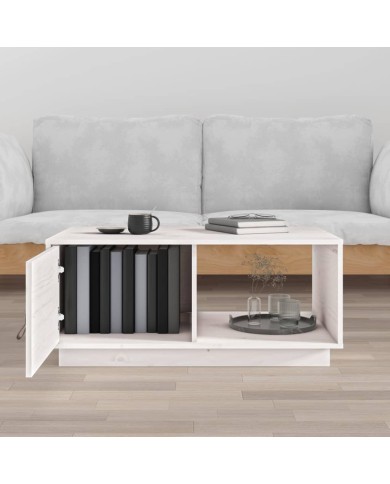 Table basse Blanc 80x50x35,5 cm Bois massif de pin