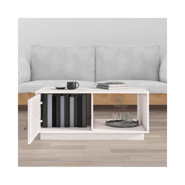 Table basse Blanc 80x50x35,5 cm Bois massif de pin