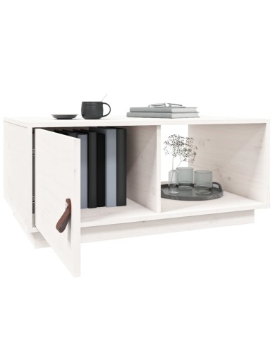 Table basse Blanc 80x50x35,5 cm Bois massif de pin