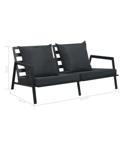 Canapé de jardin à 2 places avec coussins Gris foncé Aluminium