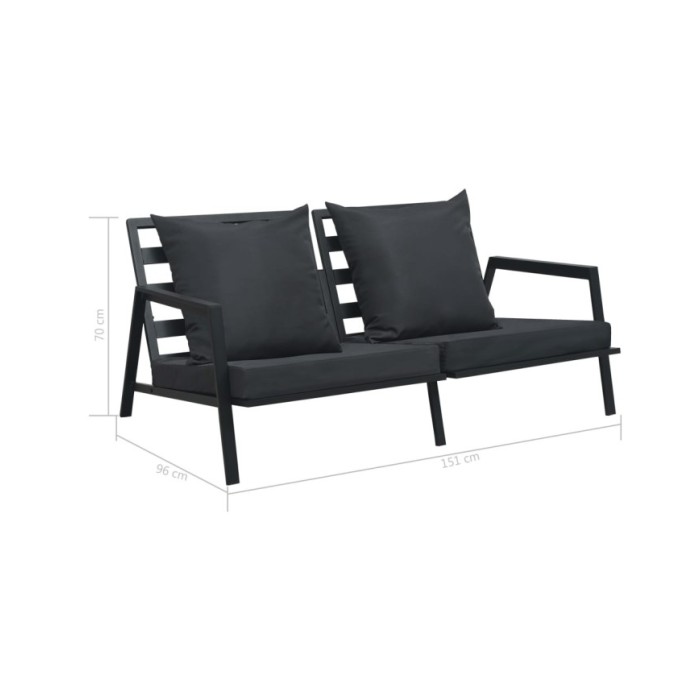 Canapé de jardin à 2 places avec coussins Gris foncé Aluminium