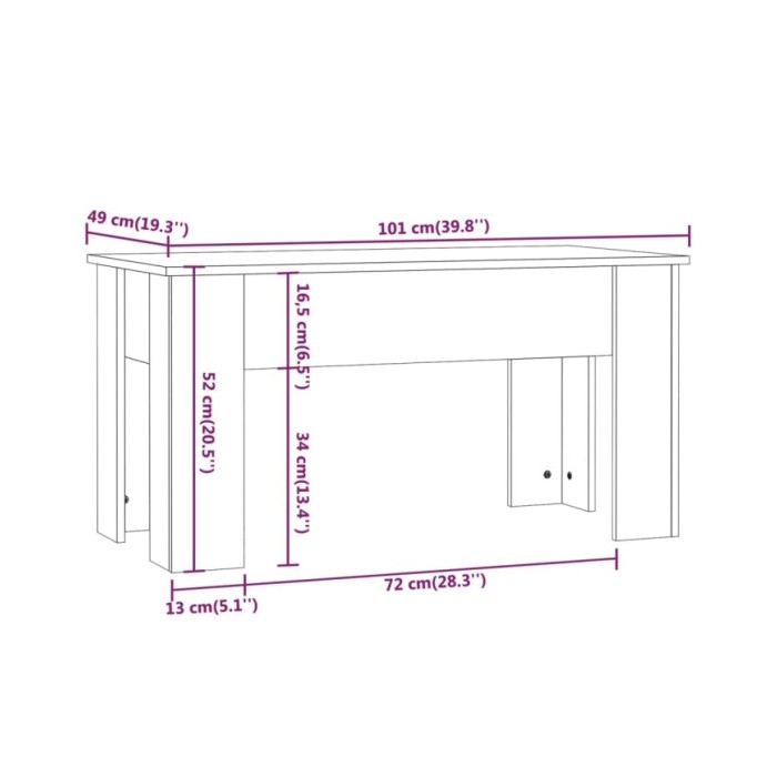 Table basse Chêne fumé 101x49x52 cm Bois d'ingénierie
