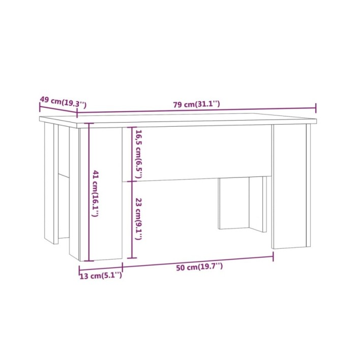 Table basse Chêne fumé 79x49x41 cm Bois d'ingénierie