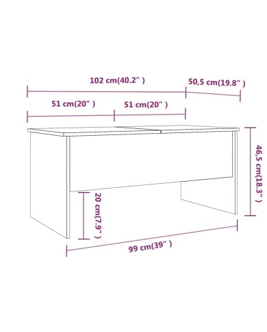 Table basse Sonoma gris 102x50,5x46,5 cm Bois d'ingénierie