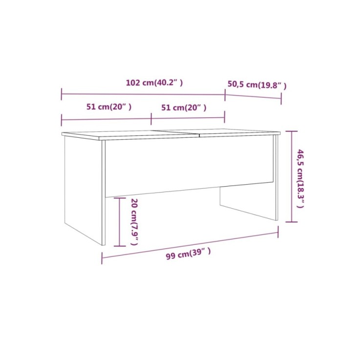 Table basse Sonoma gris 102x50,5x46,5 cm Bois d'ingénierie