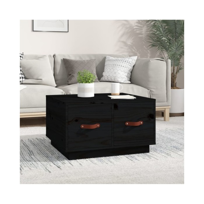 Table basse Noir 60x53x35 cm Bois massif de pin