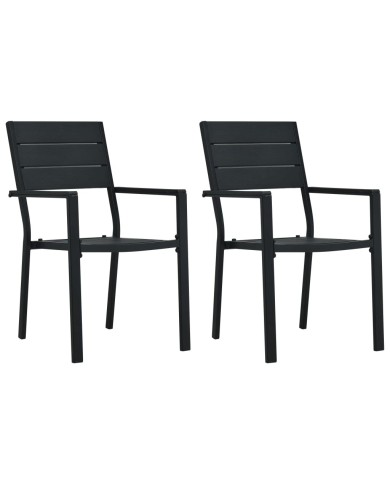 Chaises de jardin 2 pcs Noir PEHD Aspect de bois