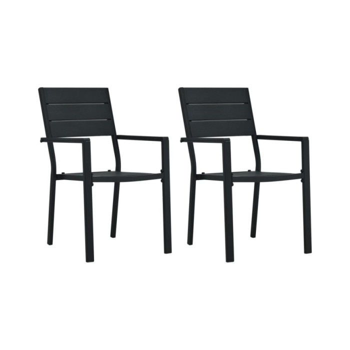 Chaises de jardin 2 pcs Noir PEHD Aspect de bois