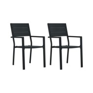 Chaises de jardin 2 pcs Noir PEHD Aspect de bois
