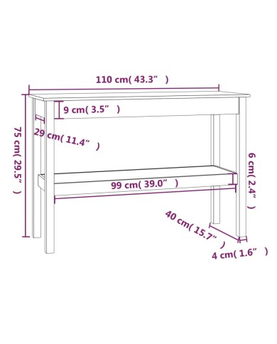 Table console Gris 110x40x75 cm Bois de pin solide