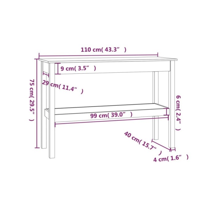 Table console Gris 110x40x75 cm Bois de pin solide