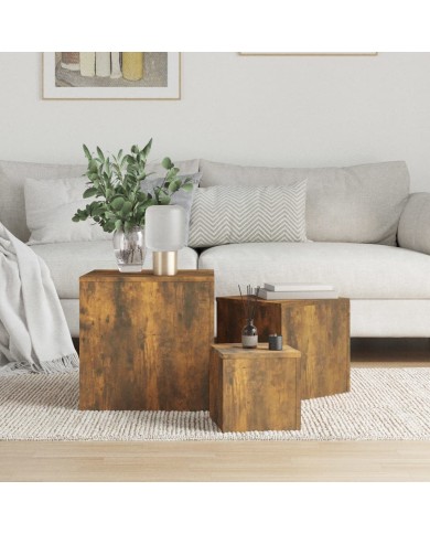 Tables d'appoint 3 pcs Chêne fumé Bois d'ingénierie