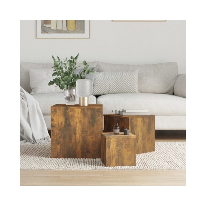 Tables d'appoint 3 pcs Chêne fumé Bois d'ingénierie
