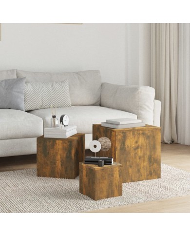 Tables d'appoint 3 pcs Chêne fumé Bois d'ingénierie