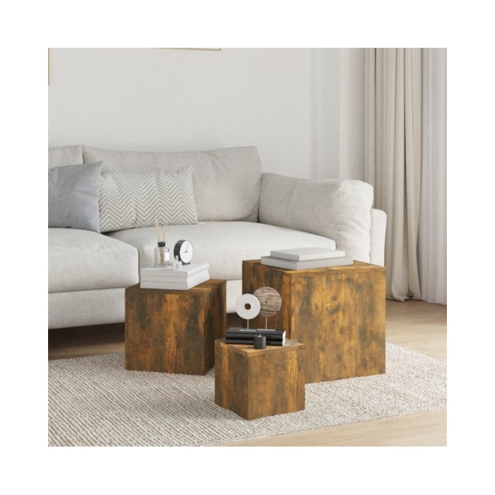 Tables d'appoint 3 pcs Chêne fumé Bois d'ingénierie