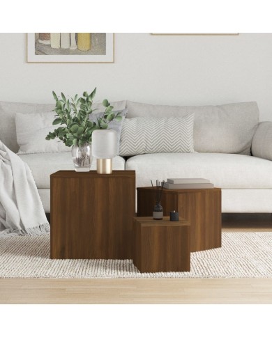 Tables d'appoint 3 pcs Chêne marron Bois d'ingénierie