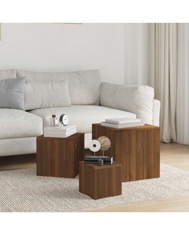 Tables d'appoint 3 pcs Chêne marron Bois d'ingénierie