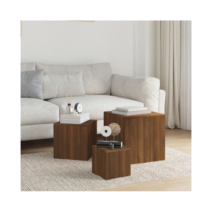 Tables d'appoint 3 pcs Chêne marron Bois d'ingénierie
